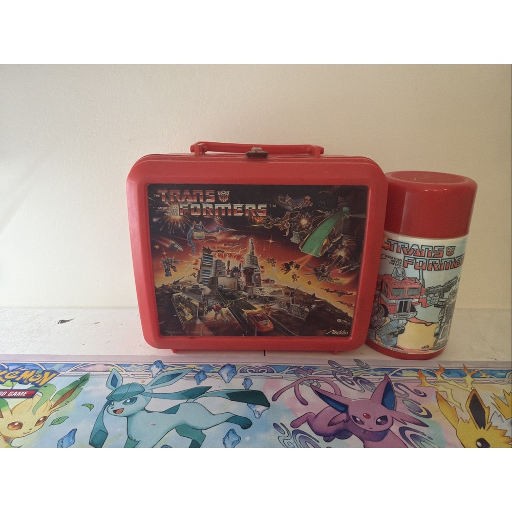 1984 Transformers Lunchbox with Thermos Aladdin Hasbro Red Plastic